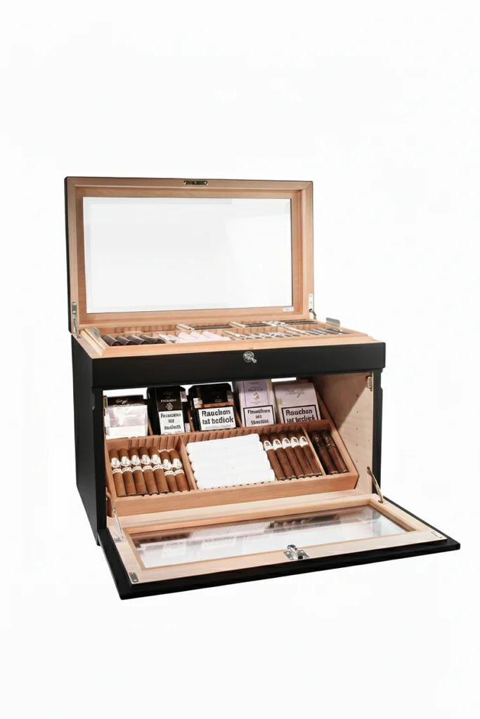 Adorini Portico Deluxe Black Humidor for 400 Cigars—Compact, Modern Design